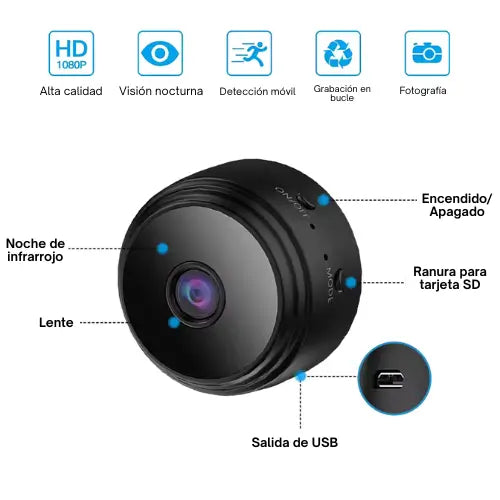 Minicámara de Seguridad WiFi 360° con Visión Nocturna – Protege tu Hogar desde tu Celular