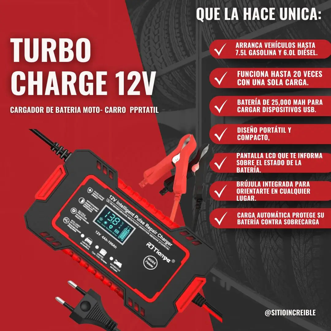 Cargador Bateria Carro Moto TurboCharge 12 v