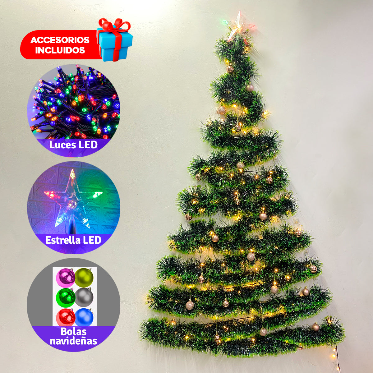 Rincón Mágico. Arbol Navidad De Pared Luces Agui001