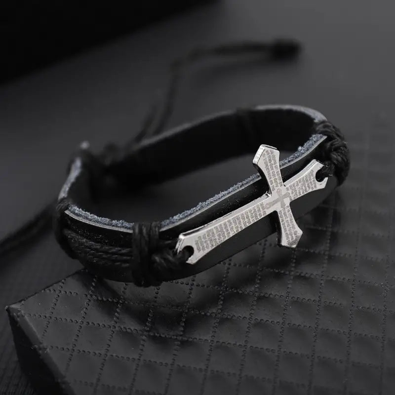 Pulsera Sagrada en Cuero. Manilla En Cuero Padre Nuestro Caja