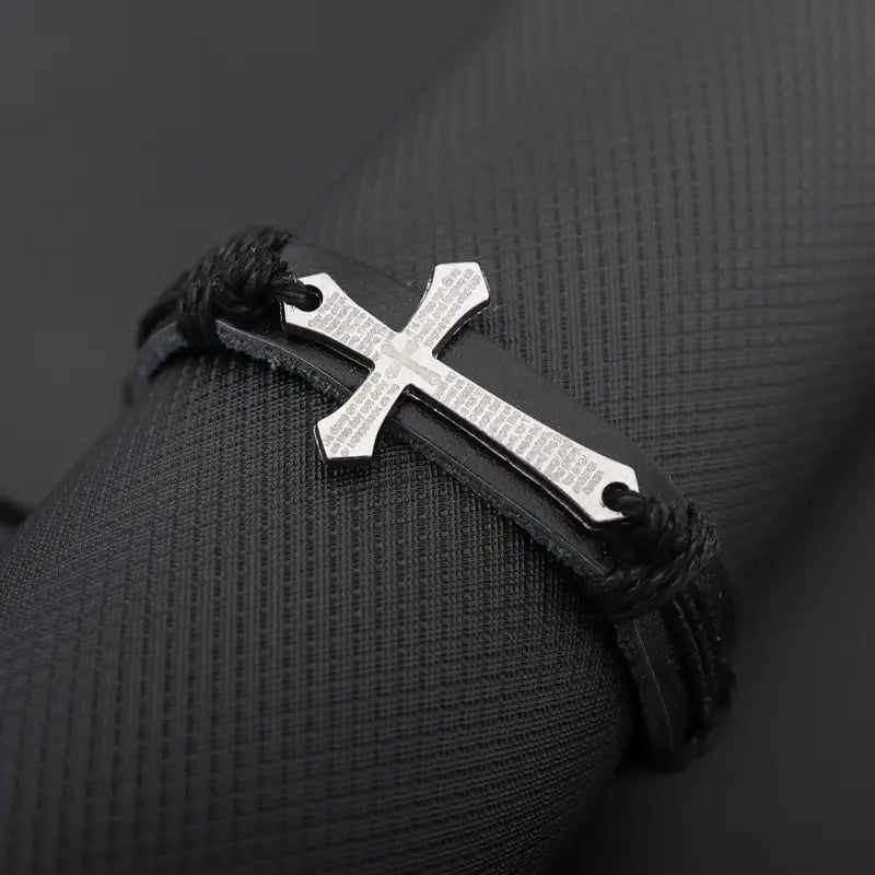 Pulsera Sagrada en Cuero. Manilla En Cuero Padre Nuestro Caja