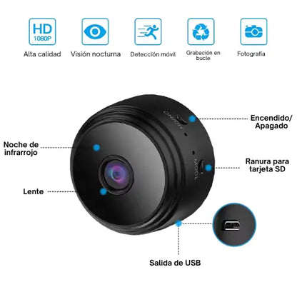 Minicámara de Seguridad WiFi 360° con Visión Nocturna – Protege tu Hogar desde tu Celular