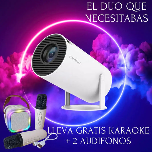 MINI PROYECTOR PORTATIL LUMIPRO PARLANTE KARAOKE 2 MICROFONOS