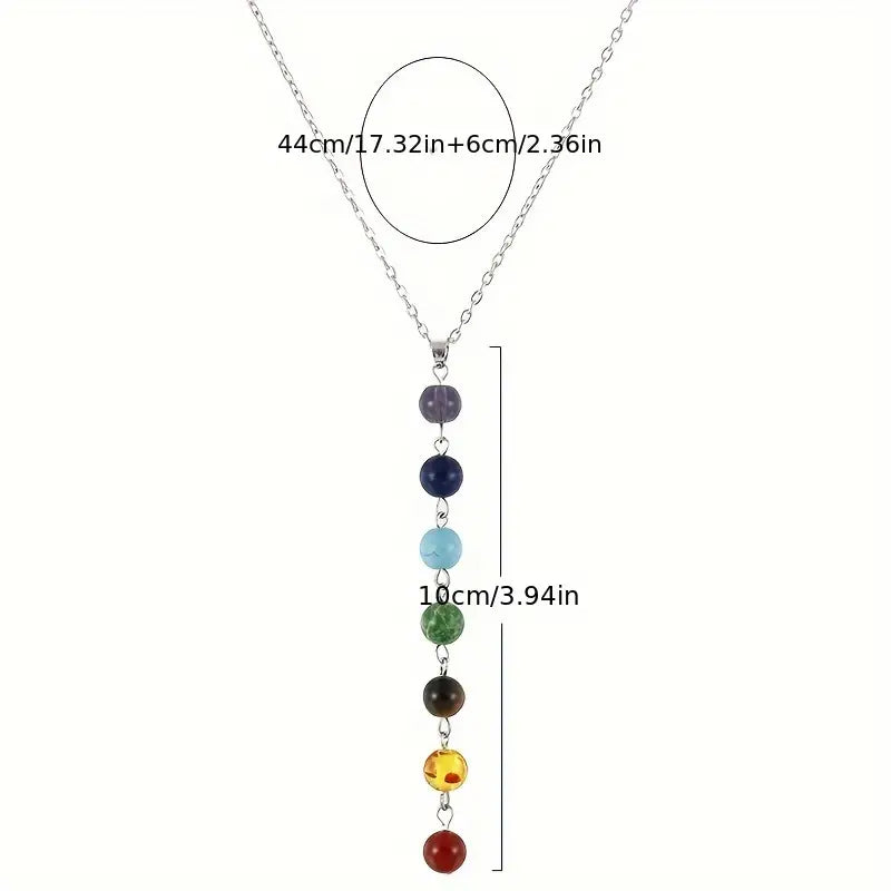 "Sintonía Cósmica" Collar Con Colgante De Cuentas De Gemas De 7 Chakras, Pulsera Gargantilla Maxi De Equilibrio De Yoga Para Mujer.